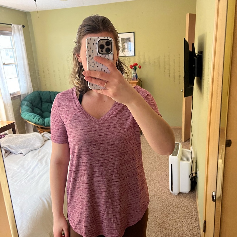 Athleta Heathered Purple V-Neck Tee
